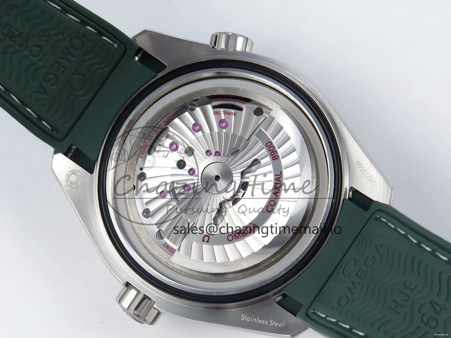 0416 Bold Seamaster Planet Ocean 600M 43.5mm SS SCF 1:1 Best Edition Green Bezel Gray Dial on Green Rubber Strap A8900 Super Clone 7666